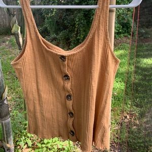 fringe fake button up crop top/ yellow